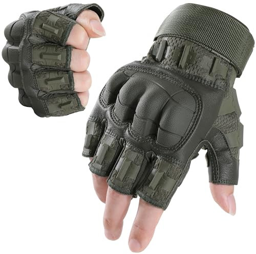 WTACTFUL Fingerlose Motorradhandschuhe Herren Sommer, atmungsaktiv Motorrad Handschuhe Herr Touchscreen mit Protektoren für Taktische Fahrrad einsatzhandschuhe Airsoft Paintball Grün M