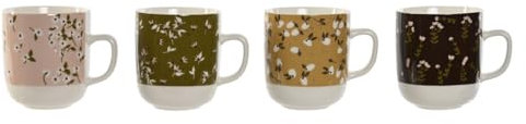 DKD Home Decor Taza Mug Marrón Verde Rosa Mostaza Porcelana 380 ml (4 Unidades)
