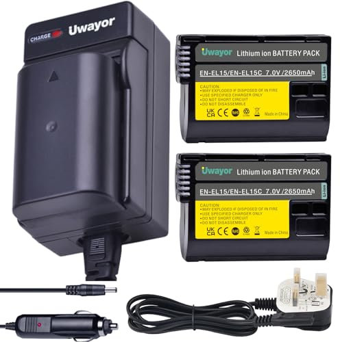 Uwayor EN-EL15C Camera Battery Charger Set Replacement Battery Kit USB for Nikon Z5 Z6 II D780 D850 D750 D800 D800E D810 D810A D7100 D7200 Digital Camera
