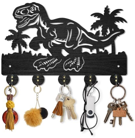 MAYJOYDIY Porte-manteau mural en forme de dinosaure en forme de palmier - En bois - 30 x 20 cm - Crochets décoratifs avec 5 crochets en alliage pour cadeau, entrée, porte d'entrée, couloir, cuisine,