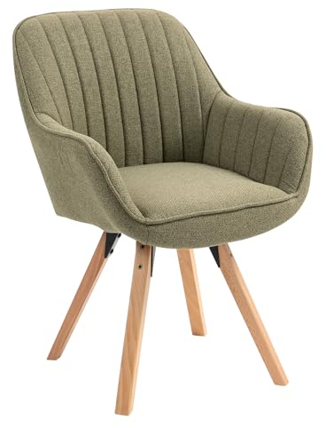 MEUBLE COSY Esszimmerstühle Drehbar 1 Stück Küchenstuhl Polsterstuhl Drehstuhl mit Armlehne Sessel Schminkstuhl aus Stoff Massivholzbeine für Esszimmer Wohnzimmer Arbeitszimmer, Grün