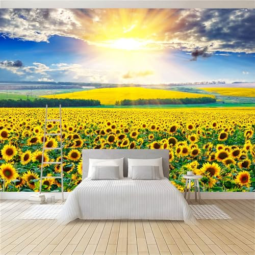 Fototapete Schlafzimmer Sonnenblume Bei Sonnenuntergang 400 x 280 cm 3D Druck Vliestapete, Wandtapete Wandbilder, für Wohnzimmer, Kinderzimmer, TV Hintergrund Vlies Tapete