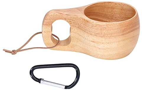 TOPINCN Kaffeetasse aus Gummiholz, Handliche Tasse mit Schnalle Zum Aufhängen, Kreative Finnische Tasse aus Holz für Milch, Espressotassen