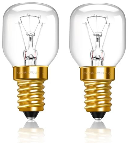 Caldarax 2 Pack Oven Pygmy Bulb, Dimmable 230V T30 E14 SES Small Edison Screw, 360LM Warm White 2700K, 300°C Heat Resistant, for Ovens, Microwave, Salt Lamp, Fridge