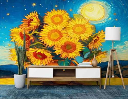 Fototapete Sonnenblumengemälde Im Van-Gogh-Stil Gelb Wohnzimmer Schlafzimmer Wandtapete Vlies Tapete 400 (B) x 280 (H) cm, Gedrucktes Wandbild UV-Beständig Geruchsfrei
