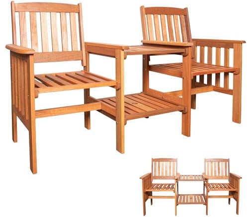 Samuel ALEXANDER 2 Seater Jack and Jill Love Seat Patio Set - 2 Person Hardwood Wooden Garden Furniture & Table - Companion Set,Built-in Parasol Hole for Terrace Balcony & Outdoor