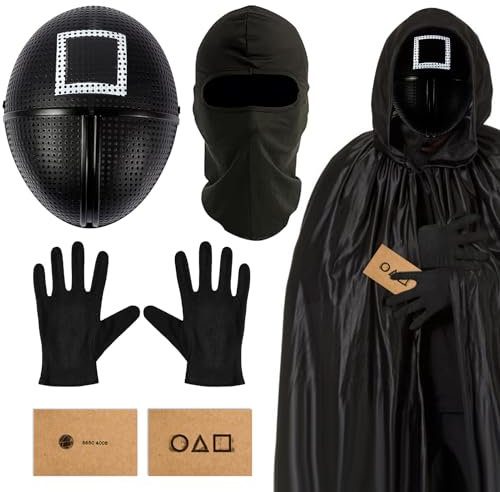 Xionghonglong The Game squid Maske, Dreieck, Quadrat, Sturmhaube, Schwarz Handschuhe, 10 Spielkarte, Koreanische Spiel-Maske, 2 Motive zur Auswahl, Passend zum Karneval-Halloween-Thema