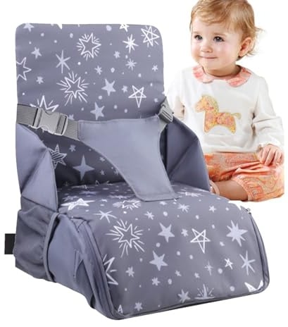 Rehausseur Chaise Enfant,Chaise Nomade Bebe,Travel Booster,avec Dossier haut,Ceinture de Sécurité,Rangements Compartimentés Intégrés,Coussin d'assise Stable,jusqu'à 15 kg,Adapté à Toutes les Chaises