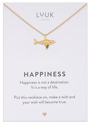 LUUK LIFESTYLE Filigrane Halskette mit Anhänger aus wasserfestem Edelstahl, Geschenk für Frauen, modernes Schmuck Design, Hai, Gold