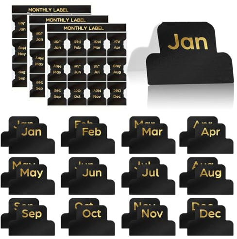 RAMGLYO 36 pcs Kalender-Aufkleber, 12-teilige Set mit schwarz-goldenen Monats-Index-Etiketten, 1,57 * 1.18 Zoll, für kalender planer, kalender organizer, kalender sticker, kalender aufkleber