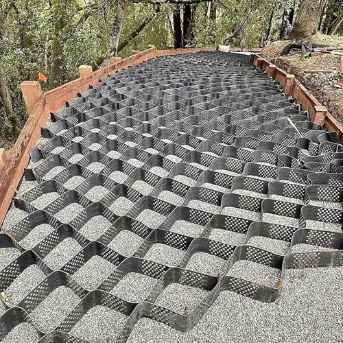 Geogitter für Außenterrassen, faltbares Kiesgitter-Pflasternetz zum Auffüllen von Steinen/Sand/Erde/Schlamm, 2 Zoll große Pflastersteine für Bodenwege und Auffahrten (1 x 1 m/3,3 x 3,3 ft)