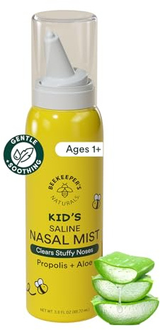Kids' Saline Nasal Mist by Beekeeper's Naturals, Clears Stuff Noses, Nasal Spray for Kids 1+ w/ Saline, Aloe & Propolis, 3 fl oz