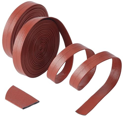NBEADS 10m Lederriemen, 1,5 cm Breit Vollnarbenleder-Streifen Flaches Lederband Flache Lederriemen Leder Bänder für DIY Crafts Gürtel Armband Schmuck Machen, Sattelbraun