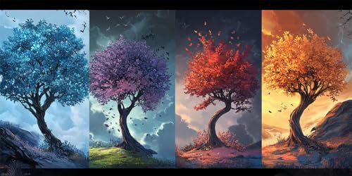 Diamond Painting Arbre Diamond Painting Adulte arbre des quatre saisons 5D Peinture Diamant Kit Adulte,Diamant Painting Kit Complet,Diamond Art Point de Croix Painting,Décoration Murale 60x120cm