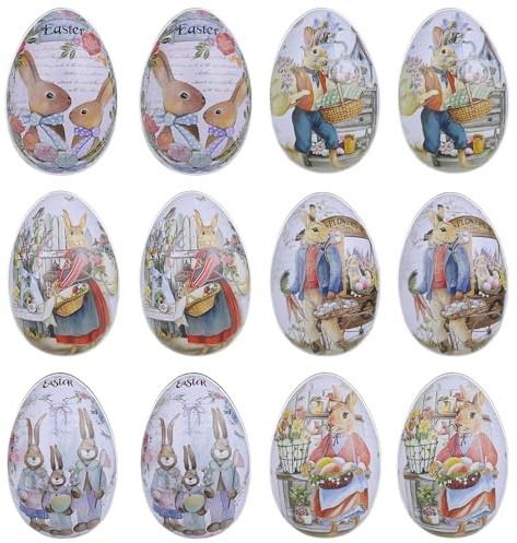 tronisky 12 Stück Ostereier Keksdose Metall, Oster eier Süßigkeiten Kasten, Osterdeko Eier zum Befüllen, Ostern Bonbon Blechdosen, Ostereier Plätzchendose, Bunte Fülleier für Ostern