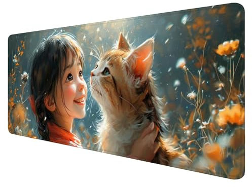 Gatto Tappetino Mouse XXL 1600x800x3mm Tappetino Mouse Gaming Ragazza Base Gomma Mouse Tastiera Pad Confortevole Lavabile Antiscivolo Sottomano Scrivania per Computer PC e Laptop Ufficio J439