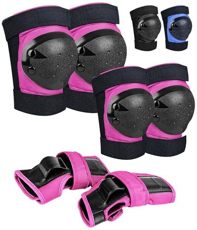iMoebel Lot de protections 6 en 1 pour rollers - Équipement de protection pour enfants - Genouillères, coudières, protège-poignets - Pour patinage, conduite, scooter, skateboard, rose M