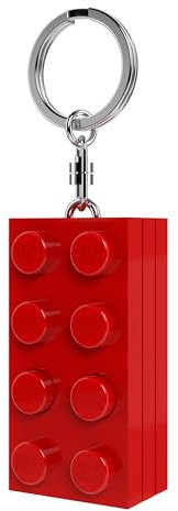 Lego Porte-clés Brick 2 x 4 avec lampe de poche LED – Environ 7,6 cm de grand brique rouge (KE234HR) – Cadeau pour enfants et fans – Piles incluses – Anneau en métal durable
