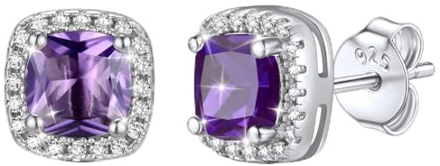 Bestyle Klein Ohrstecker Silber 925: Ohrringe Damen Sterling Silber 925 Stecker mit Geburtsstein Zirkonia - Elegant Exquisite Quadrat Ohrringe Schmuck für Geburtstags Geschenk