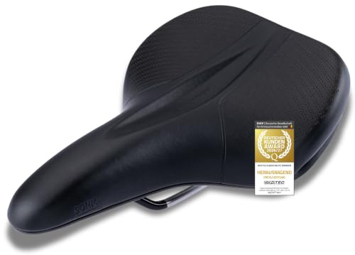 CONTEC Fahrradsattel Sonic Trekking, aus Nylonfaser und PVC, Stoßdämpfend, bequemer Fahrradsattel, inkl. Skala und Tragegriff, Ergonomischer Fahrrad Sattel für Herren & Damen, schwarz