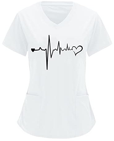 Nlaayong Blouse Medicale Femme, Infirmière Blouse Tunique de Travail Femme Uniforme Médicale Manches Courtes Col en V Femme Uniforme pour Salon de Beauté, Coiffure, Massage, Spa Chemisier