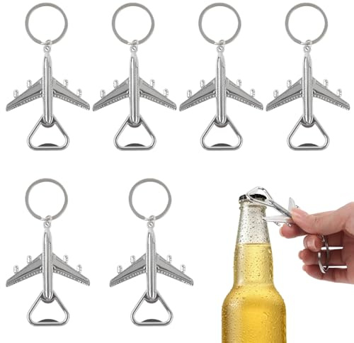 ASUNFO 6 Stück Flugzeug-Bierflaschenöffner Schlüsselanhänger Metall Pilot Flugzeug Flaschenöffner Schlüsselanhänger Schlüsselanhänger Silber