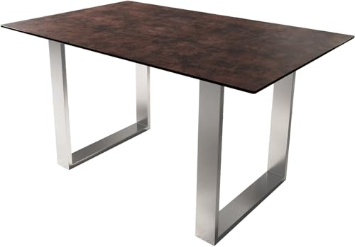 Esszimmertisch Edge Glas Antique-braun 140x90 Edelstahl Schmal