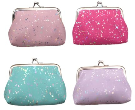 Oyachic 4PCS Mini Porte Monnaie Sparkling Petit Pochette Femme Portefeuille avec Fermoir clic-clac pour Pièces,Coin,Carte, Clés