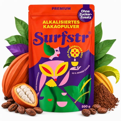 Premium Kakaopulver ohne Zucker 500g – Intensiver Geschmack, perfekt löslich – Vegan & ohne Zuckerzusatz – Alkalisiertes Kakaopulver (21% Kakaobutter), schwach entölt