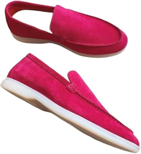 Mocassini da uomo in pelle scamosciata, mocassini slip-on, per uomo, estivi, leggeri e traspiranti, mocassini piatti, casual, per guida e camminata, scarpe Oxford, Rosa, 9