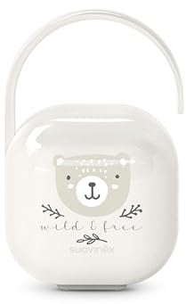 Suavinex, Schnullerbox für 2 Schnuller, hygienische Aufbewahrungstasche mit flexiblem Henkel für Kinderwagen oder Tasche, sicherer Verschluss, ab 0 Monate, Wild&Free-Kollektion, Beige