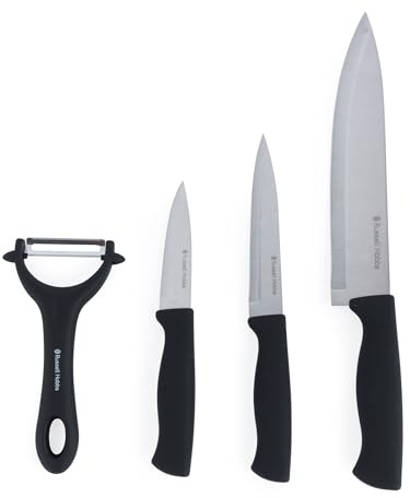 Russell Hobbs Venus Messer- & Schäler-Set – Chef-/Universalmesser/Kochmesser, Verschiedene Größen, Gemüse-, Kartoffelschäler, Handwäsche, Tägliche Essentials, Edelstahl