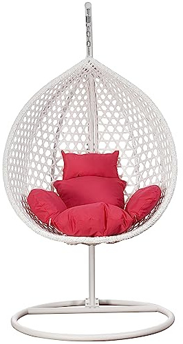 RAMROXX Luxus Hängesessel Style XXL Rattan Korb und Gestell Weiss mit Relaxkissen Pink