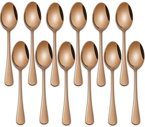 5.5 Inch Rose Gold Coffee & Tea Spoons,Set of 12 Stainless Steel Copper Small Demitasse Spoons,Mini Espresso Spoon for Dessert,Small Seasoning Spoons Set