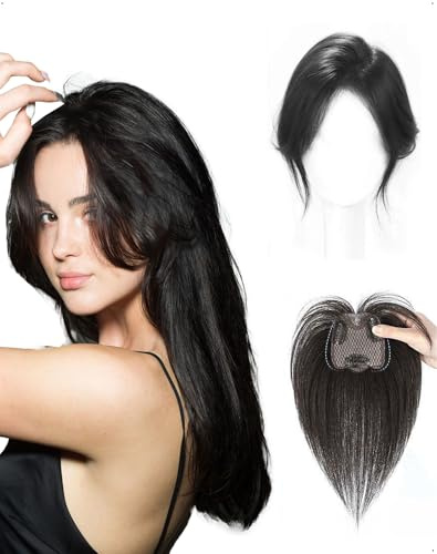 SanKristo 3D 360° Haar Toppers Pony Mittelscheitel Haarteil Klammer, natürlich fake hair extensions clip in bangs hairline oberkopf werdendes Haar Haarstücke Accessoires atmungsaktiv Frauen, Schwarz