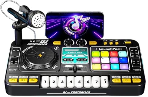 DJ Pult Für Kinder 3-12 Jahre Musikinstrumente Mit Mikrofon DJ Controller Für Kinder Mit 12 Soundeffekten Disc Player Dynamischen Lichteffekten Partyspielzeug Musikalische Für Junge Mädchen