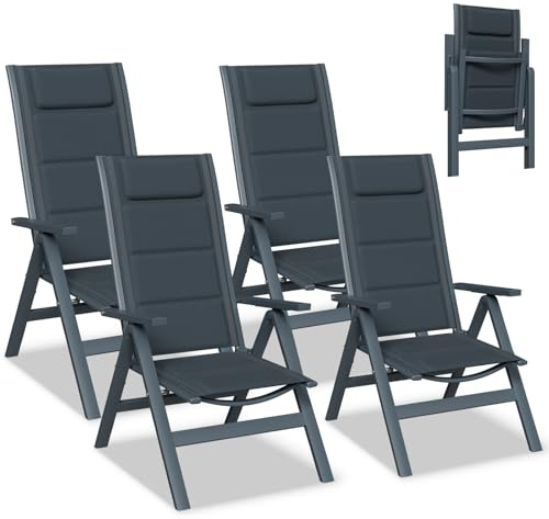 Devoko Gartenstühle Klappbar Aluminium Metall, Gartenstuhl Hochlehner, 7-Fach verstellbar, Polster Balkonstühle 4er Set, Mit Schaumstoff Sitzkissen und Rückenlehne, Maximale Belastbarkeit 160 kg.