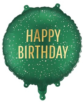 Folienballon Pastille Happy Birthday 35x35cm - 1 Stück - Dunkelgrün Gold - Ballon für Helium oder Luft - Runder Ballon zum Geburtstag - Pastillenballon als Partydeko Geburtstagsdeko