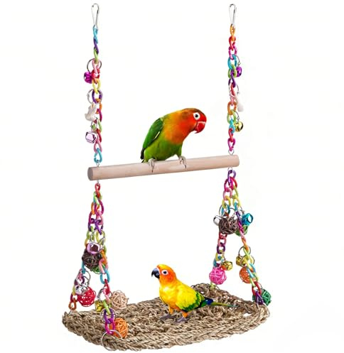 Vogelspielzeug für Wellensittiche - Klettergerüst & Hängematte mit Glocke, Vogelkäfig Zubehör Set, Papagei Spielzeug Schaukel gegen Langeweile Ideal für Sittiche, Finken, Kleine Papageien