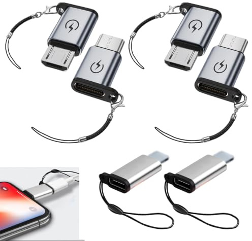 6 Piezas Adaptador USB C a Micro USB/Lighting, Tipo C Hembra a Micro USB/Lighting Macho, Sincronización de Datos, Carga Rápida de 18W, Convertidor para iPhone, Android, Tablet, Huawei, etc. Plata