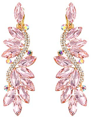 Clearine Femme Vogue Mariée Noces Cristal Fleur Romantique Pendant Clip-On Boucle d'Oreille Rose Ton d'Or