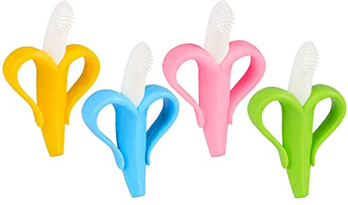 Banana Zahnbürste und Beißring 100% BPA-Frei - Baby Beissring für die ersten Zähne bereits ab 3 bis 6 Monate geeignet (blau)