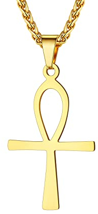 U7 Herren Halskette 18K Gelbgold überzogend Ankh Kreuz Ägyptisches Zeichen Henkelkreuz Nilschlüssel Anhänger mit Kette Damen Unisex Religiöser Schmuck(Gold)