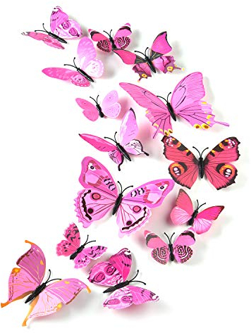 TUPARKA 36-teiliges 3D-Wandsticker, Schmetterlinge, Mädchen, Schlafzimmerzubehör, Rosa