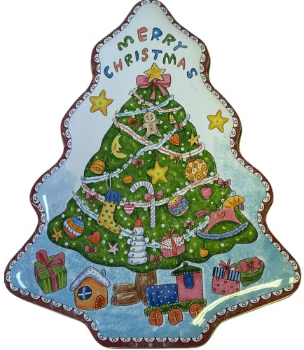 KOMIRO Festive Christmas Xmas Tree Shape Tins Box Cookie Sweet Biscuit Cake Tin Storage Gift Set (T02 Single Tree Tin) 7.5 cm x 5 cm