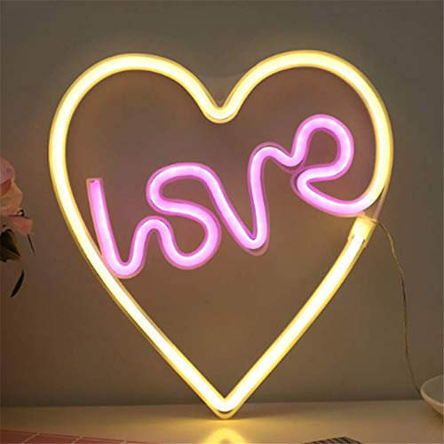 DUBENS Signe néon LED, panneau néon créatif, veilleuse intérieure et murale, alimentation par batterie/USB, pour chambre à coucher, fête de Noël, mariage, fête (LOVE et cœur)