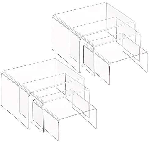 Milaloko Riser aus klarem Acryl, 2 Sets mit 3 Vitrinenregalen für Figuren, Buffets, Cupcakes und Schmuckständer, mit klebriger Schutzfolie