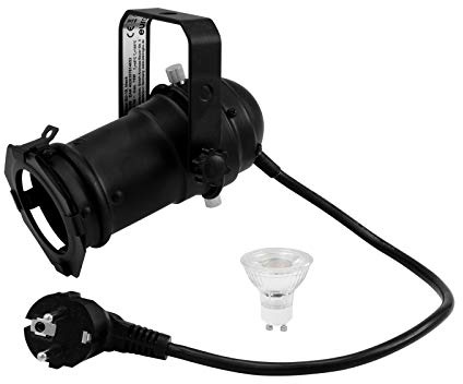 Eurolite Set PAR-16 Mini-Scheinwerfer-Spot GU-10 schwarz + Leuchtmittel GU-10 230V LED SMD 7W 3000K warmweiß