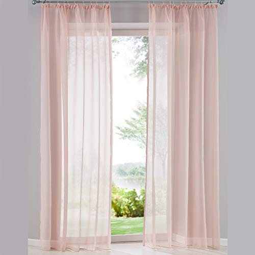 SIMPVALE 2er Set Vorhang durchsichtig Einfarbig Voile-Vorhänge mit Schienenhaken für Gardinen Schlafzimmer Wohnzimmer Balkon, Rosa, 140X250 cm