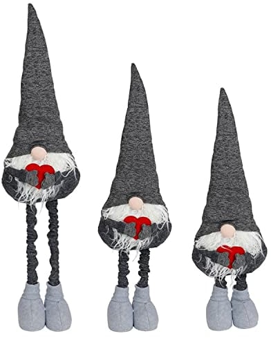 BURI Deko-Wichtel mit Mütze und Teleskopbeinen 84cm Weihnachtswichtel Weihnachtsdeko, Farbe:grau